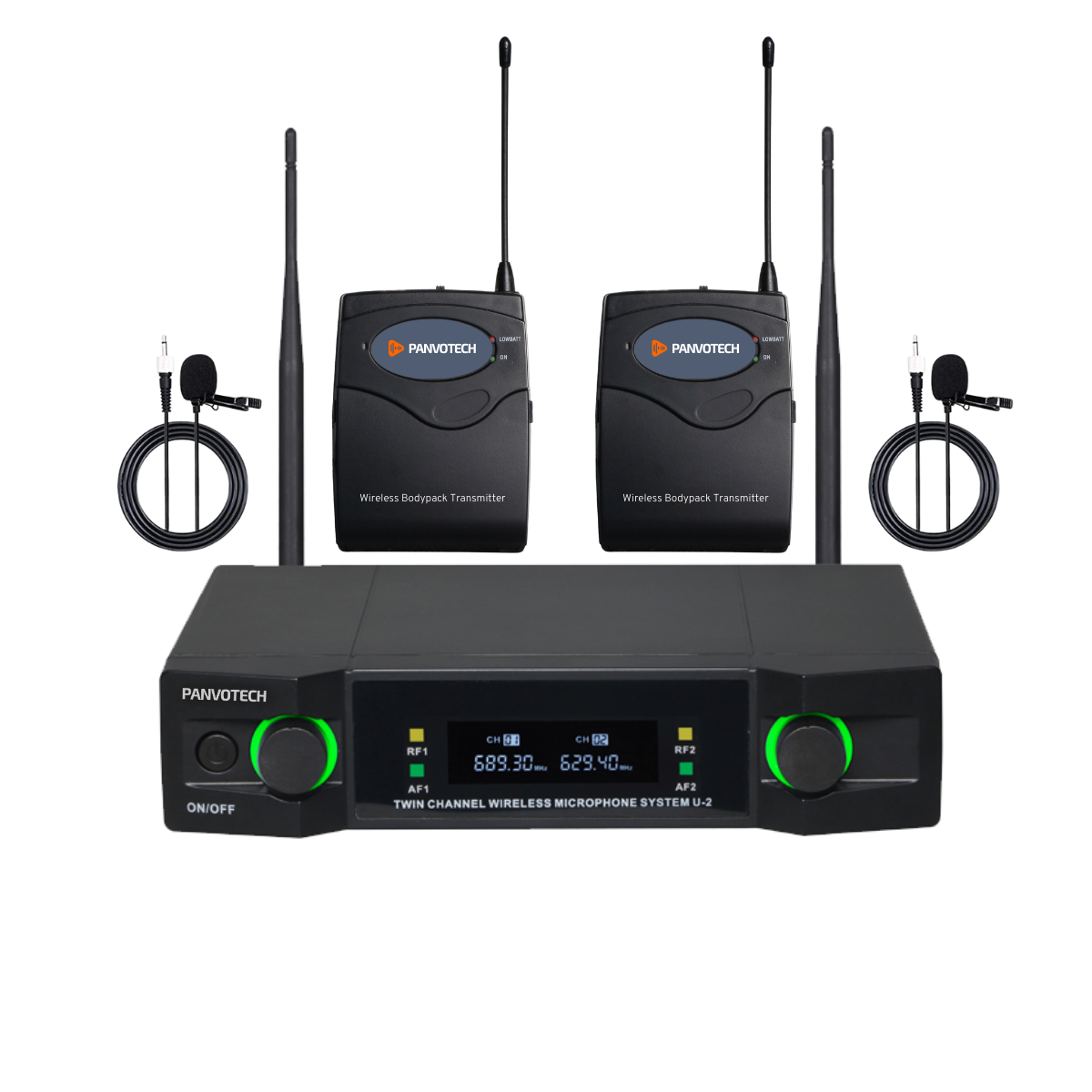 UHF Dual Wireless Handheld Lavalier Microphone System Fixed Frequency