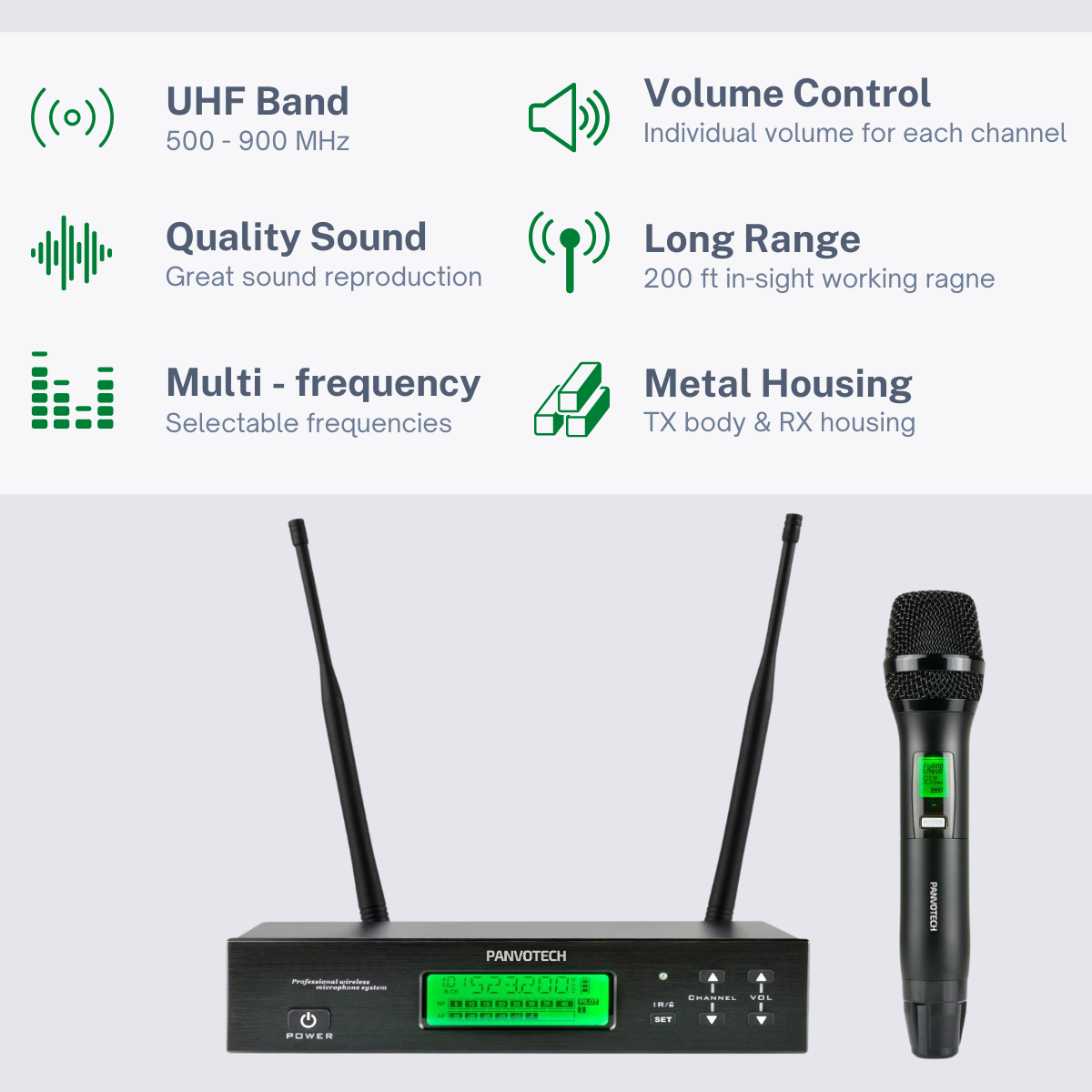 Single Channel Wireless Mic UHF band Selectable Frequencies IR Auto Pair