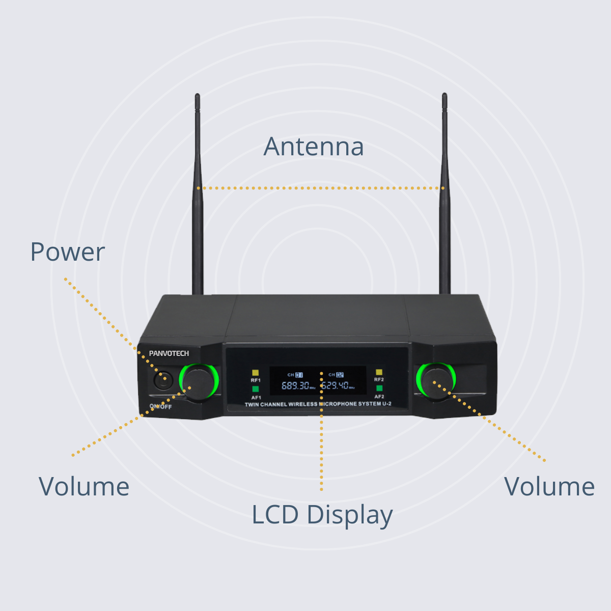 UHF Dual Wireless Handheld Lavalier Microphone System Fixed Frequency